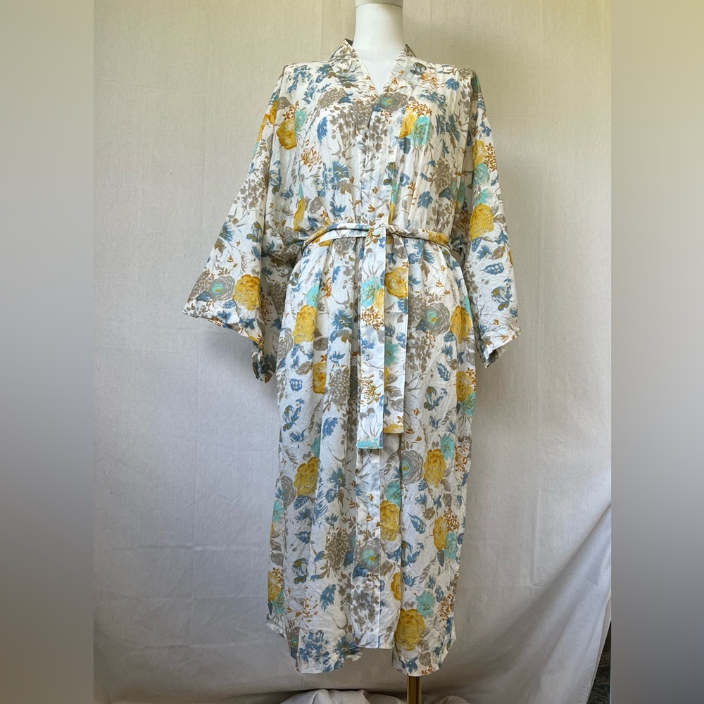 Kimono style spring summer robe. Bespoke blockprint fabric.